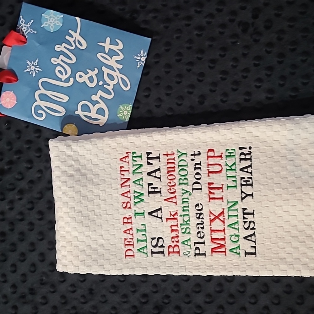 A Embroidered  Christmas Dear Santa dish towel .
